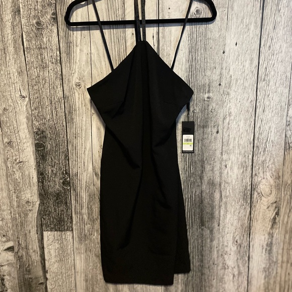 Karl Lagerfeld Black Halter Mini Dress, Black Slit - Picture 15 of 16